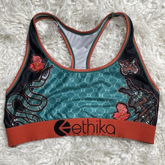Ethika Sports Bra Size Medium Orange And Turquoise - Picture 1 of 2
